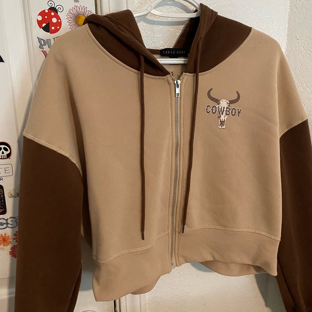 brown cowboy cropped zip up